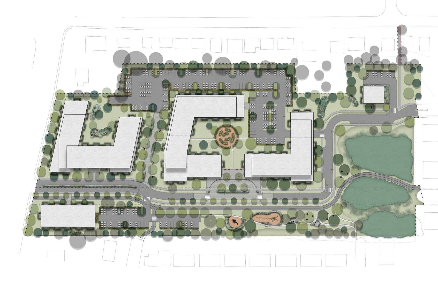Plan d'aménagement du projet Chavigny, vue du ciel, avec le découpage des phases